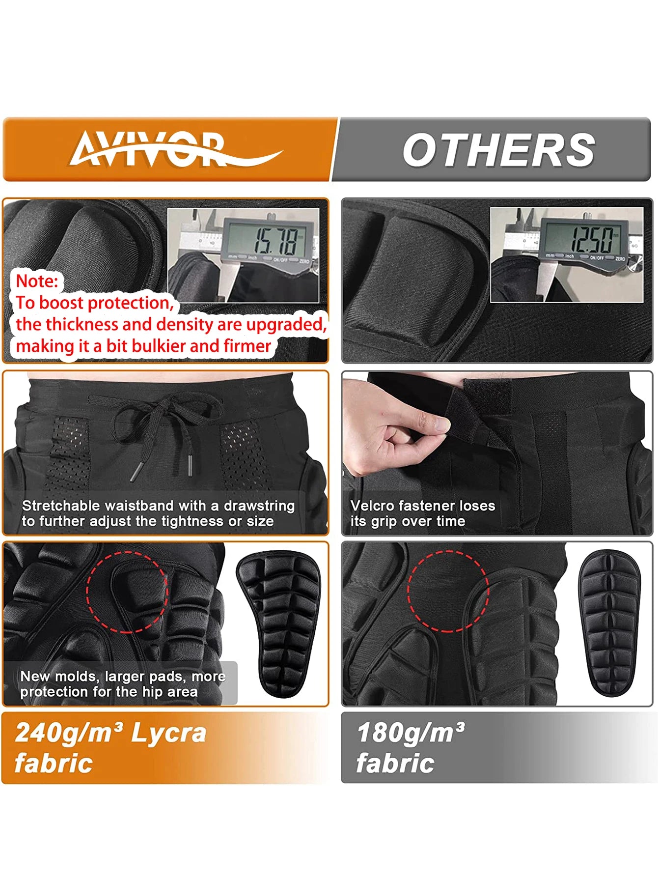 AVIVOR Protective Padded Shorts for Snowboarding, Skateboarding and Skiing, 3D Protection for Hip, Butt and Tailbone